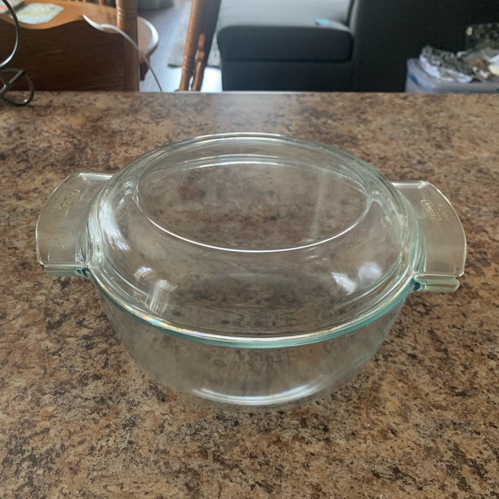 Vintage Pyrex Clear Glass Casserole Dish, Bowl 1.5 Quart With Lid